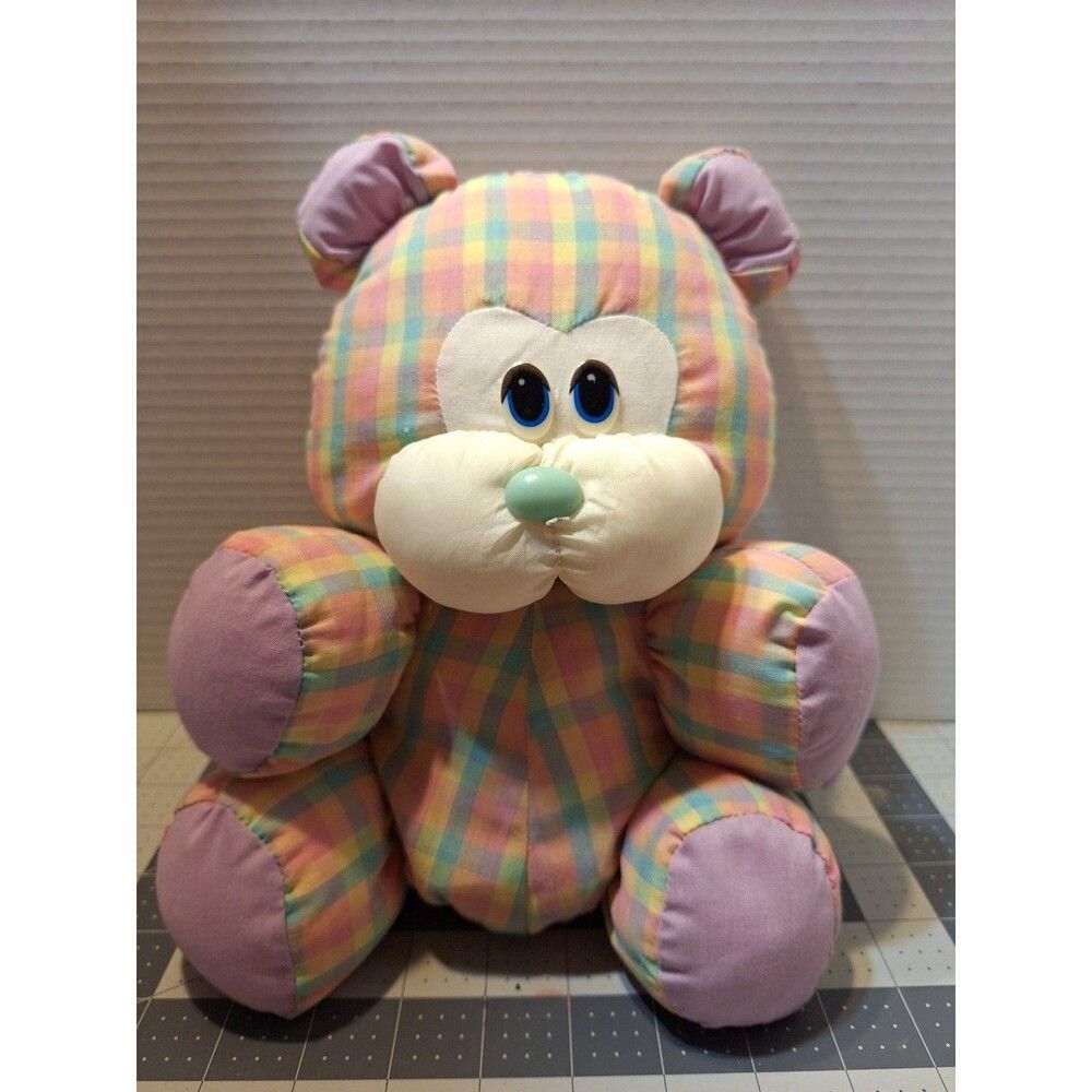 Dan Dee Pastel Plaid Teddy Bear Plush Stuffed toy purple paws